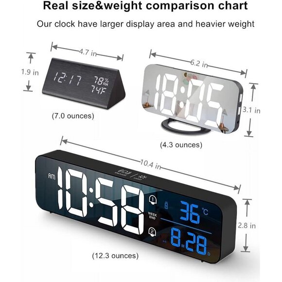 LED Music Mirror Alarm Clock | Black | Wireless | Digital Display | NIB - Picture 4 of 4